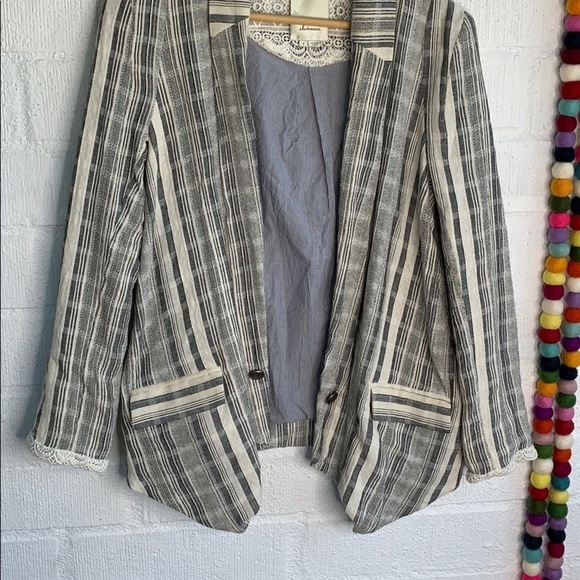 Anthropologie Elevenses Crochet Striped Boho Blazer Jacket sz S - Picture 3 of 7